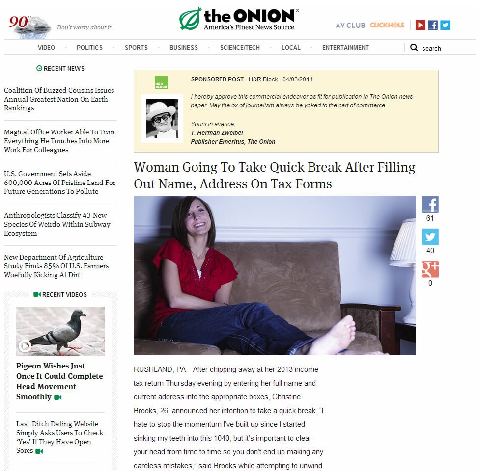 Sponsored Content: The Onion Native Advertising | Startup Marketing