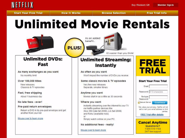 Netflix's website in 2008