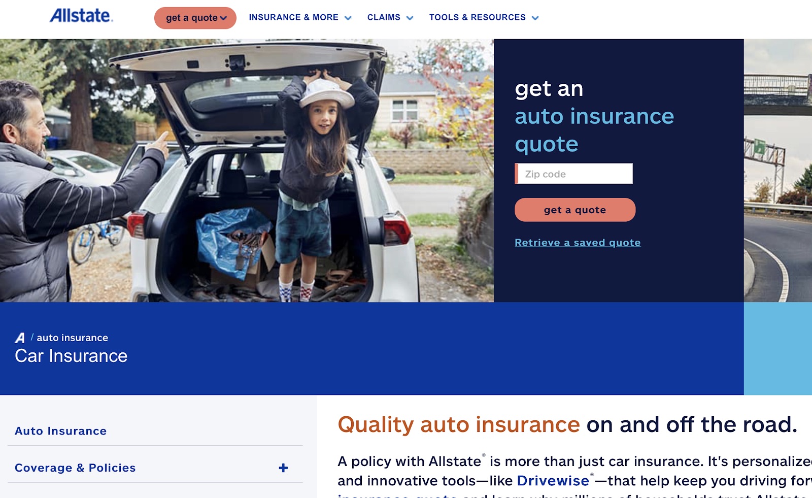 Allstate landing page example