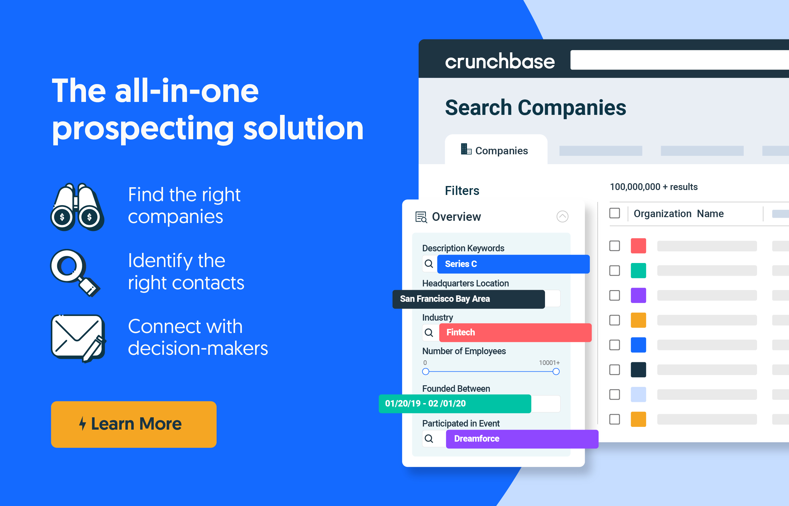 Crunchbase all in one prospecting solution graphic