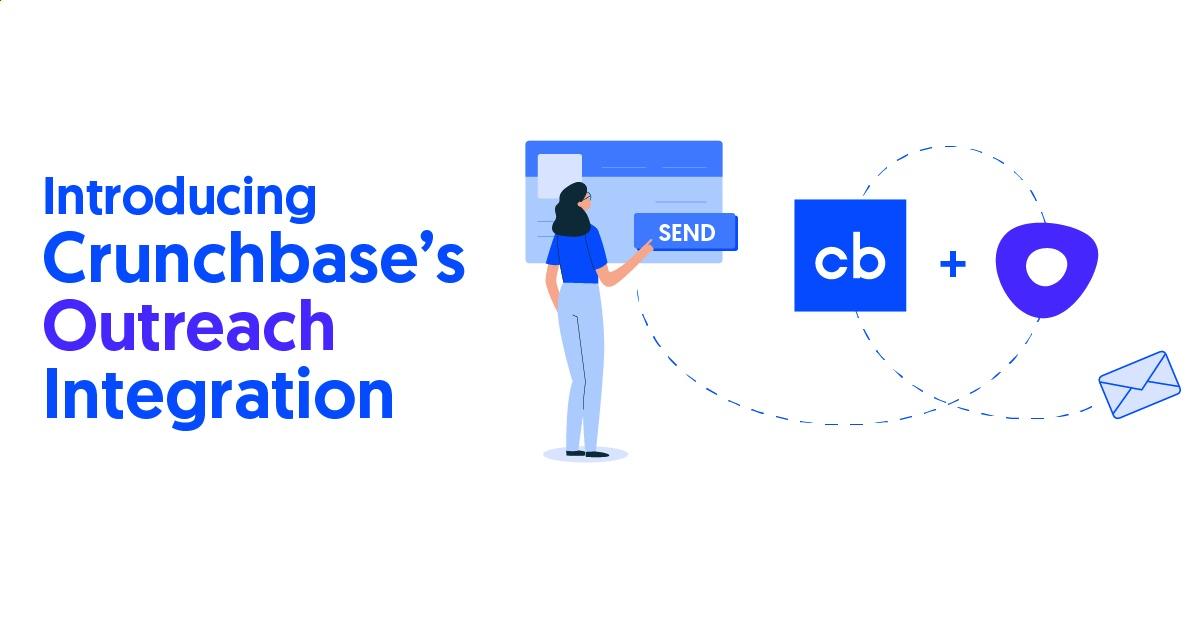 Woman sending email from Crunchbase and Outreach